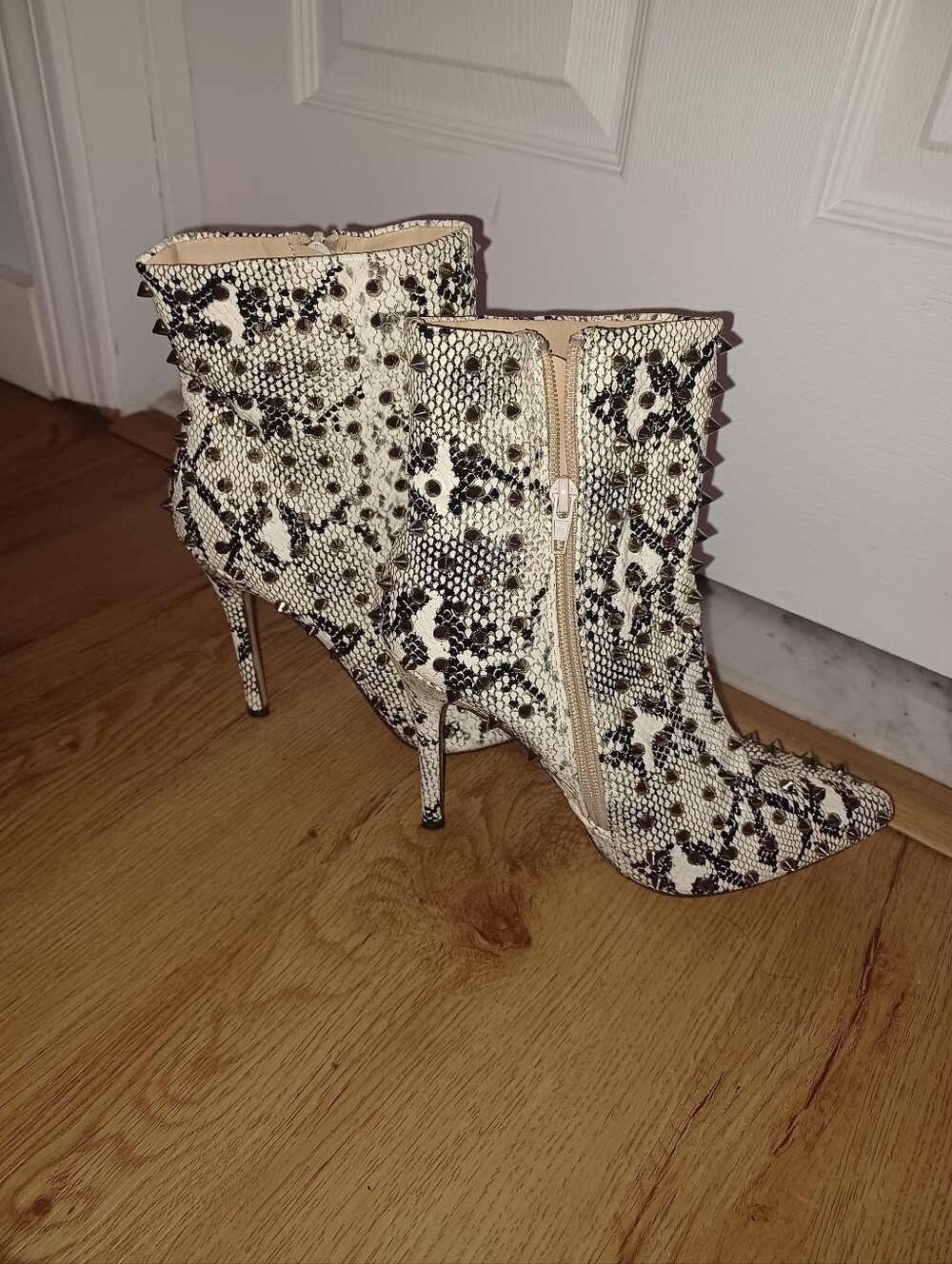 Fashion Nova "Passion 2" Studded Snakeskin Ankle Booties